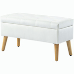 HOMCOM Gestoffeerde bank, multifunctioneel met opbergruimte, luxefluweel, houten poten, voor woonkamer of slaapkamer, 80 x 35 x 40 cm, Wit | Aosom.nl