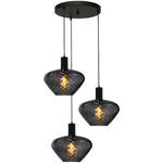 Masterlight 3-lichts hanglamp - zwart - Porto met Diamond smoke glazen 2711-05-05-100-3-5