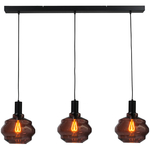 Masterlight 3-lichts hanglamp - zwart - Porto met Blossom smoke glazen 2711-05-05-100-3-7